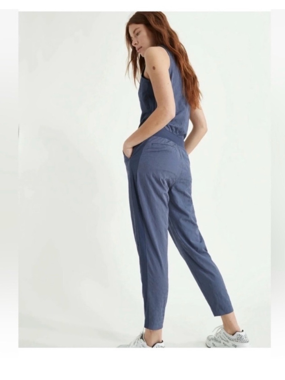Athleta Sleeveless Cropped Jumpsuit in Slate Blue